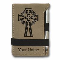 Mini Notepad, Celtic Cross, Personalized Engraving Included (Light Brown)