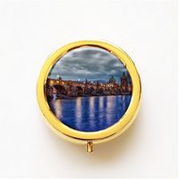 RhyNSky Prague Vltava Mini Portable Pocket Pill Box Case Holder for Purse, 3 Compartments, Gold, FG630