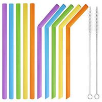 Azmall Silicone Reusable Straws Drinking Straws Dishwasher Safe 10" Smoothie Straws for 20 oz 30 oz Yeti/Rtic Tumblers, Food Grade Safe for Kids Toddlers, 5 Bent 5 Straight 2 Cleaning Brush