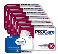 ProCare Incontinence Brief for Men and Woman, Heavy Absorbency, Medium, Waist Size 34" - 44", 96 Count - Plus 1 Pack of 96 ProCare Wipes