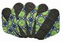 5 Pieces Charcoal Bamboo Mama Cloth/Menstrual Pads/Reusable Sanitary Pads (Peacock, Heavy (12 inch))