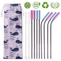 Reusable Stainless Steel Straws, BEAUTLOHAS. Set of 8 Metal Straws, 8.5 inch Eco Friendly Straws Suitable for Drinking Coffee,Fruits Juicer&Cocktails, 0.18inch Diameter Thin Straws with Silicone Tips