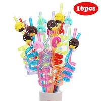Jellydog Toy Donut Party Favors, 16 PCS Reusable Straws, Donut Drinking Plastic Straws,Donut Party Supplies,Party Decorations for Kids Girls