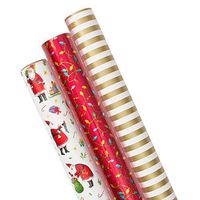 Caspari Busy Santa Wrapping Paper Trio - Three 30" x 8' Gift Wrap Rolls