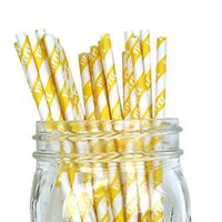 Just Artifacts - Decorative Paper Straws 100pcs - Yippee Stripe Pattern - Yellow - Decorative Paper Straws for Birthday Parties, Weddings, Baby Showers, and Life Celebrations!