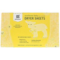 GRAB GREEN CALMING CHAMOMILE NEWBORN DRYER SHEETS 30 COMPOSTABLE SHEETS
