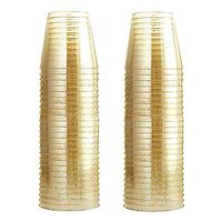 Glitter Plastic Cups, Gold Glitter Disposable Cups 9 oz. 100 Pack, Clear Plastic Cups Old Fashioned Tumblers, Recyclable Wine Glasses for Parties, Elegant Plastic Party Cups Wedding Decorations