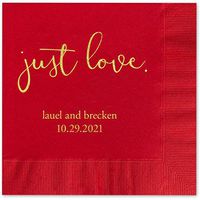 Canopy Street Just Love Personalized Luncheon Napkins - 100 Claret Red Paper Coined Napkins with a Choice of foil. 6 1/2'' x 6 1/2'' Folded, Made in The USA