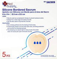 Medical Grade Premium MedSupply Silicone Bordered Foam Sacrum Dressing, 9''x9'' Box of 5
