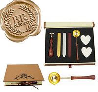 MNYR Vintage Wedding Custom Wax Seal Sealing Stamp Kit 2 Letter Date Monogram Wood Melting Spoon Stick Candle Gift Book Box kit Invitation Christmas Gift Wrap Customize Personalized Wax Seal Stamp Set