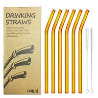 Reusable Bent Glass Drinking Straws, Set of 6 with 2 Cleaning Brushes,Shatter Resistant,BPA Free, Non-Toxic, Eco-Friendly, 200mm x 10mm (Bent 8'' x10mm, Orange)