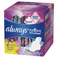 ALWAYS Radiant Teen Pads Get Real Regular Unscented with Wings, 14 Count