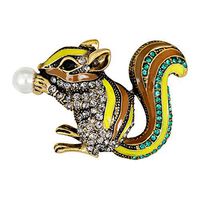 Vintage 3.5x5.1cm Lovely Rhinestone Enamel Squirrel Animal Alloy Brooch Pin Daily Popular Fashion Novelty Aesthetic Jewelry Woman Girl Jewerly Design Women