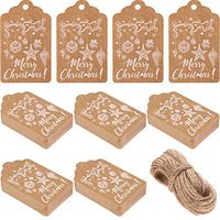 150 Pieces Christmas Craft Paper Tags Christmas Hang Labels Tags Gift Tags with 30 Meters Burlap Rope for Christmas DIY Craft Holiday Gift Decoration