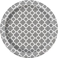 Silver Quatrefoil Paper Cake Plates, 8ct
