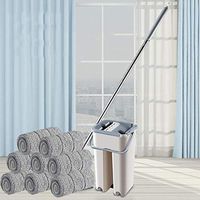 USVSU Flat Floor Mop, 1 Bucket with Wringer, Wet Dry Floor Cleaning Hand Free, 8 Reusable Mop Pads, Stainless Handle