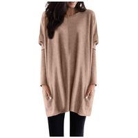 Winsummer Casual Tops for Women Round Neck Long Pullover Sweatshirt Tunics Blouse Long Sleeve Tunic Tops for Leggings Khaki