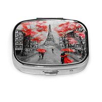 France Paris Eiffel Tower Valentine's Day Pill Box Square Metal Pill Case Two Compartment Pocket Medical Drug Tablet Medicine Storage