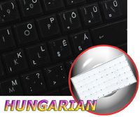 Hungarian Keyboard Labels Layout ON Transparent Background with Blue, Orange, RED, White OR Yellow Lettering (14X14) (White)