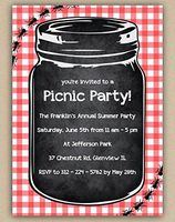 Personalized Picnic Party Invite Cards (30 Cards and Blank Envelopes)