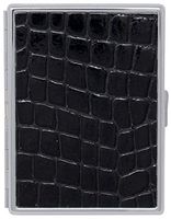 Black Crocodile Print Leather Compact (9 100s) Metallic Cigarette Case & Stash Box