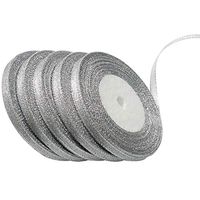 Gnognauq 5 Rolls 0.24 inch Glitter Ribbons Metallic Ribbons Sparkly Fabric Gorgeous Ribbon for Gift Package Wrapping Wedding Decoration (Silver)