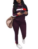 Women's Sweatsuit Crowl Neck Long Sleeve Sweatshirt Pullover Tops and Side Stripe Pants Set Casual Sport Tracksuit Purple X-Large