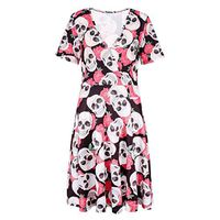 Vivilpus Halloween Dress for Women 2019 Vintage Short Sleeve V Neck Printing Vintage Gown Party Dress Classic Basic Dresses Tunics Skirt
