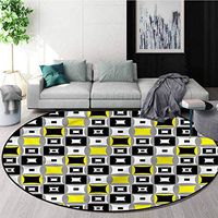 RUGSMAT Geometric Area Rugs Traditional Design,Artistic Contrast Squares Non-Skid Bath Mat Living Room/Bedroom Carpet Diameter-24