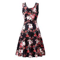 BXzhiri Women Floral Dresses Casual Crewneck Slim Sleeveless Mini Tank Dress Red