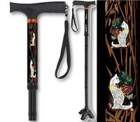 Folding Walking Cane Gel Soft Handle Footed Quad Cane Tip Adjustable Cat Design BFunkyMobility