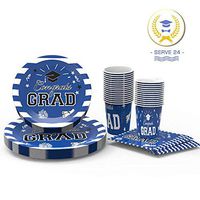 Graduation Party Supplies Disposable Dinnerware Set Paper Plates and Napkins Bulk Serves 24 Guests Includes Dinner Plates ,Dessert Plates , Cups and Napkins, for Graduation Party Supplies 2020