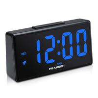 PEAKEEP Night Light Plug in Digital Alarm Clock with USB Charger, Dimmer, Day, DST (Blue LED)