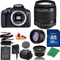 Great Value Bundle for T6 DSLR - 18-55mm STM + 32GB Memory + Wide Angle + Telephoto Lens + Case