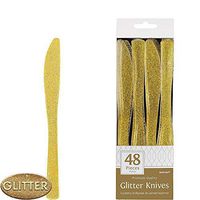 ELEGANI White Gold Premium Tableware; Glitter Gold Premium Plastic Knives (2X Pack of 48ct Each)