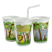 AmerCare 12 Ounce Jungle Friends Theme Thermo Cups with Straws and Lids, Case of 250