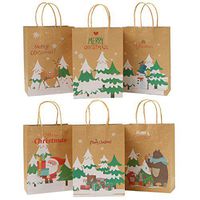 Elcoho 24 Pieces Christmas Paper Bags Holiday Kraft Bag Shopping Bags Party Bags with Handle for Christmas Decorations