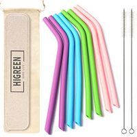 8 Large Thick Smoothie Reusable Silicone Drinking Straws - 30oz and 20oz tumblers Compatible -Extra Long -with 2 Cleaning Brush, Eco-Friendly Wheat Box, Carrying Bag - BPA Free