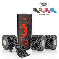 FlexU Black Kinesiology Tape - 3 Roll Value Pack - 60 Pre-Cut 10 Inch Strips - Hypoallergenic Longer Lasting Pro Grade - Therapeutic Recovery Synthetic Athletic Muscle Tape - Water Resistant