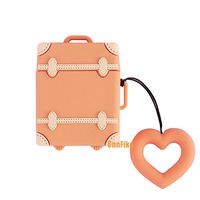 UnnFiko Mini Trunk Airpods Case, Super Cute 3D Cartoon Soft Silicone Protective Mini Bag Cute Creative Airpods 1 & 2 Charging Stand Cover with Finger Loop (Luggage Orange, Airpods 1 & 2)