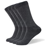 Well Knitting Diabetic Socks for Men & Women Non-Binding Top Crew Socks 4 Pairs (L, Dark Grey)