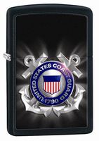 Zippo US Coast Guard Logo Pocket Lighter, Black Matte