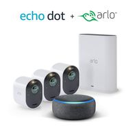 Arlo Ultra - 4K UHD Wire-Free Security 3 Camera System | Indoor/Outdoor Security Cameras with Echo Dot 3rd Gen (Charcoal Gray)