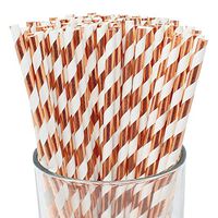 Just Artifacts 100pcs Premium Biodegradable Striped Paper Straws (Striped, Metallic Rose Gold)
