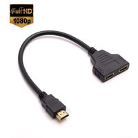 HDMI to Dual HDMI， HDMI Splitter 1 in 2 Out, Links HDMI Splitter 1 to 2 Amplifier for Full HD 1080P Come with High Speed HDMI Cable,USB Cord