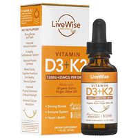 Vitamin D3 with K2 Liquid Drops, All Natural, Non GMO, 1208IU D3 and 25mcg K2 (MK7) Per Serving, Strengthen Bones, Boost Immune System and Energy Levels.