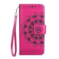 Xperia XZ Premium Wallet Case, EST-EU Retro Mandala Embossing PU Leather Stand Function Protective Covers with Card Slot Holder Wallet Book Case for Sony Xperia XZ Premium, Rosepink