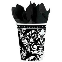 amscan Disposable Formal Affair Hot/Cold Drinks Paper Cups, 9 oz, White/Black
