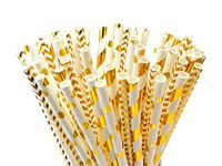 PARTYSOME 120 Gold Biodegradable Paper Straws, for Boy/Girl Baby/Bridal Shower, Snowflake, Anniversary, 21st/30th/50th Birthday, Engagement, Sweet 16, Bachelorette Party, Wedding Decorations Supplies