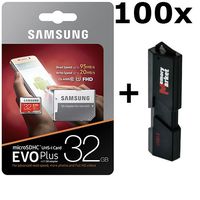 100 PACK - Samsung 32GB MicroSD HC Class 10 UHS-1 Mobile Memory Card (MB-MC32GA) LOT OF 100 with ultra high speed USB 3.0 MemoryMarket MicroSD & SD Memory Card Reader